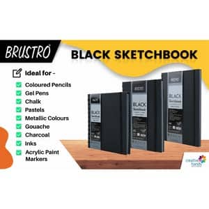 Brustro Black Sketchbook |200GSM | 40 Sheets/80 Pages | Wiro Bound, Spiral, Premium, Acid-Free Paper, Professional-Grade, Ideal for Dry Media, Mandala Art, Graphite, Charcoal