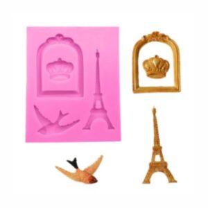 Silicone Baking Molds Set, Paris Theme with Eiffel Tower, Crown, Frame and Bird Designs for Cake Decoration