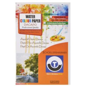 Schoellershammer DACAPO Watercolour Paper – 240gsm | A5 Size (148 x 210 mm) | 20 Sheets | Acid-Free, Cold Pressed Surface