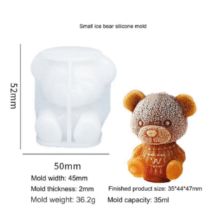 3D Teddy Bear Silicone Mould - For Candles, Jewellery & Crafts (Finished Teddy: 35x44x47 mm)