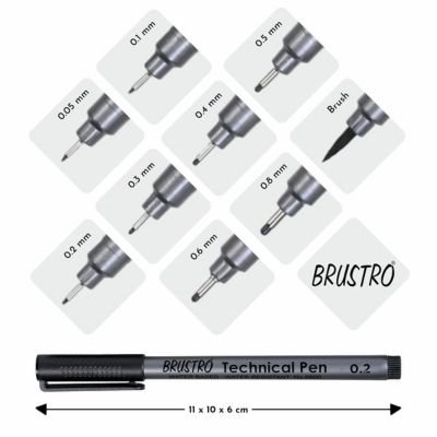 Brustro Technical Fineliner Pen - Black Ink | Precision Drawing & Illustration Pens (Set of 6 & Set of 9) 20 10 min