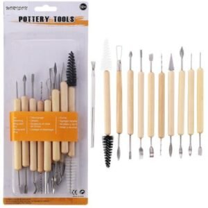 11 Pcs Wooden Handle Clay Pottery Sculpting Tools Set | Versatile 21+ Shapes for Carving, Shaping, Detailing & Trimming