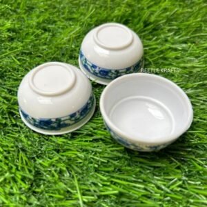 Miniature China Bowl (White & Blue Floral Border) - 3.5cm | Authentic Dollhouse Accessory & Craft Embellishment