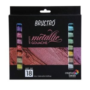 Brustro Artists' Metallic Gouache Paint | Set of 18 Shades x 12ml Tubes - Vibrant & Opaque Shimmer for Fine Art