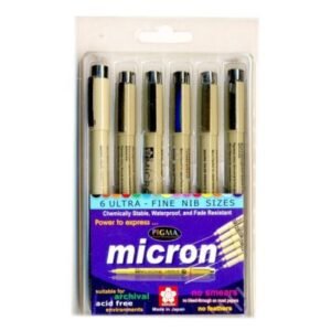 Sakura Pigma Micron Pen Set of 6 – Black Ink | Sizes 005, 01, 02, 03, 04, 05