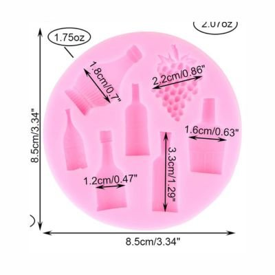 Wine Bottle & Grapes Mould - 7 Cavity Silicone Mould | Cavities 3.4 to 3.7cm | For Chocolate, Fondant, Soap & Resin 16 175 2