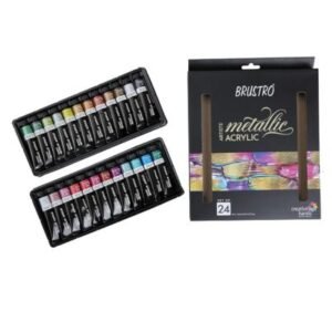 Brustro Artists' Metallic Acrylic Paint Set | 24 Vibrant Shades x 12ml Tubes - High Shimmer & Professional Quality