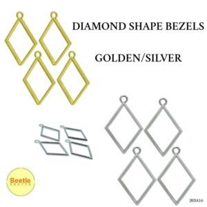 Diamond Shape Brass Bezels - Pack of 4 | 2.5x3.5cm, 3mm Thick | Golden or Silver Finish