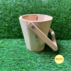 Pinewood Bucket With Handle : Size: 4.5x4.5x5 Inch