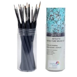 Brustro Artists' Watercolour & Acrylic Miniature Brush Set - 12 Synthetic Detail Brushes with Holder