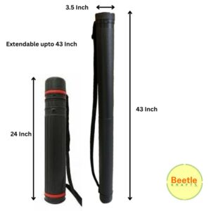 Extendable Drawing Tube / Sheet Holder - Black (24-43 Inch Adjustable, 3.5 Inch Diameter)