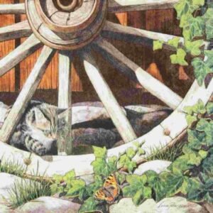 Decoupage Tissue Paper 13 x 13 Inch | 3 Ply | Cat on An Old Wheel