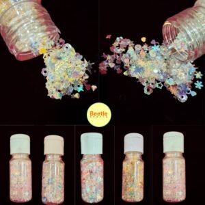 Mixed Holographic Glitter Sequins - 30gm Bottle | Vibrant Iridescent Flakes for Resin Art, Nail Art & Crafts (Yellow/White/Red/Pink/Silver)