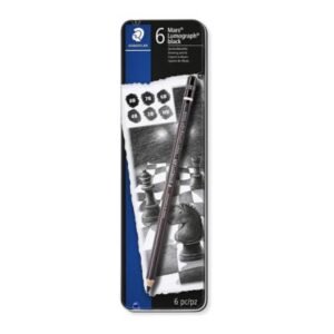 Staedtler Mars Lumograph Black Drawing Pencils - Metal Tin Box of 6 (Assorted Degrees) | Deep Matte Black