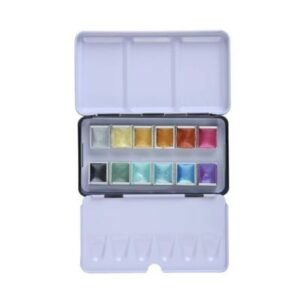 Brustro Watercolour 12 Colour Metallic Paint Set - Half Pans for Shimmering Art