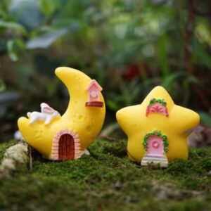 2pcs Moon and Star House Fairy Garden Supplies Set