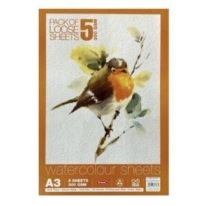 Anupam Watercolor Paper – 300 GSM | A3 Size | Cut Pack of 5 Sheets | Cold-Pressed, Textured Surface for Watercolour & Mixed Media