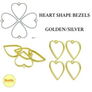 Heart Shape Brass Bezels - Pack of 4 (3x3 cm, 3mm Thick) | Choose Golden or Silver