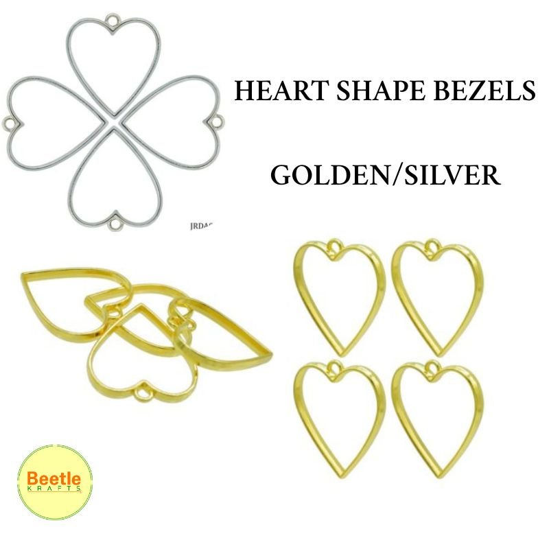 Buy Heart Shape Brass Bezels - 4pcs Golden/Silver