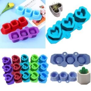 3-in-1 Mould for Planter, Penstand, T-Light Holder | Heart, Round & Square Shapes | For Resin, Concrete & More