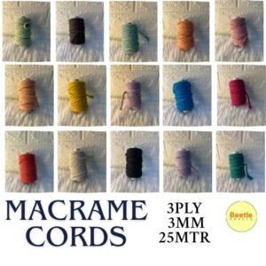 Macrame Cotton Cord - 3mm, 3-Ply (25 Meters Approx.) | 16 Vibrant Colors for DIY Crafts & Wall Hangings