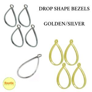 Drop Shape Brass Bezels - Pack of 4 | 3.5x2cm, 3mm Thick | Golden or Silver Finish