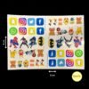 A4 Sheet of Cartoon & Social Media Logo Stickers (3-4cm) | Fun & Colourful Decals