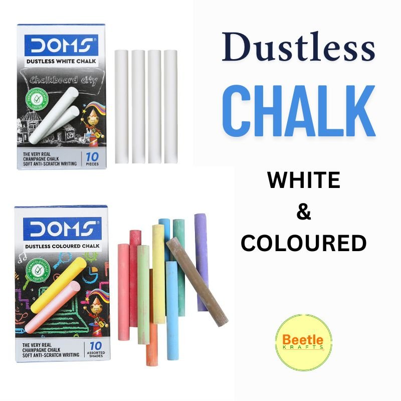 Doms Dustless Chalk Sticks (Set of 10) | White & Assorted Colours | Smooth Writing for Blackboards & Crafts 1 114