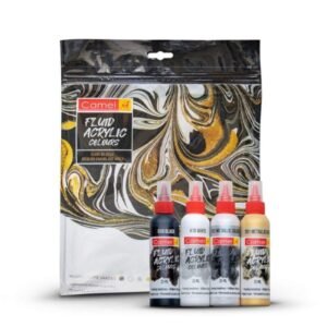 Camel Fluid Acrylic Kit - Monochrome Series | Canvas Board & 4 Shades (25ml)