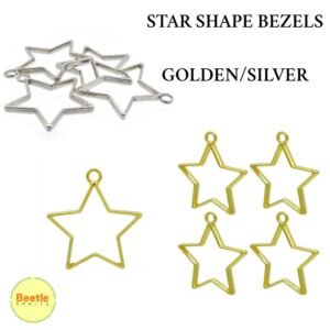 Star Shape Brass Bezels - Pack of 4 | 3x3cm, 3mm Thick | Golden or Silver Finish