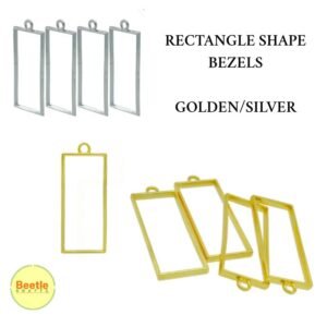 Rectangle Shape Brass Bezels - Pack of 4 | 4.5x2cm, 3mm Thick | Golden or Silver Finish