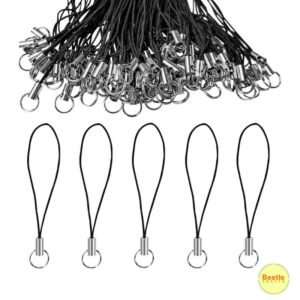Cell Phone Strap Charm Cords - Black & Silver Tone Split Ring | 2.36" Length | 100 Pcs