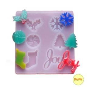 6 Cavity Christmas Pendant & Keychain Silicone Mould - 8x9cm | For Resin, Clay & Soap