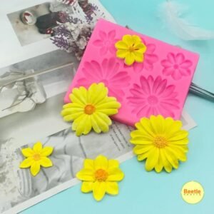Mixed Flower Silicone Mould 5-Cavity – Daisy & Sunflower Style | Realistic 3D Textures