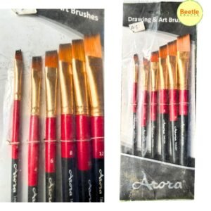 Arora Professional 6-Piece Flat Brush Set – Taklon Synthetic Series | Professional Chisel Tip Art Brushes