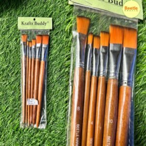 Krafts Buddy Flat Nylon Brush Set – 6 Pieces | Essential Chisel-Tip Series for Art & Craft