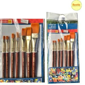 Camlin Kokuyo Synthetic Gold Flat Brush Set – 7 Pieces | Professional 67 Series for Acrylics & Crafts
