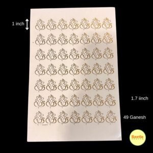 Premium Golden Embossed Om Ganesha Sticker Sheet – A5 Size | Pack of 49 Identical 3D Decals for Bulk Resin Art, Wedding Favors & Festive Crafts