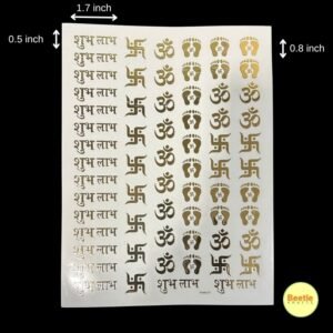Premium Golden Embossed Shubh Labh, Swastik & Laxmi Charan Sticker Sheet – A4 Size | 3D Auspicious Festive Decals for Resin Art, Diwali Pooja Thalis & Doorway Decor