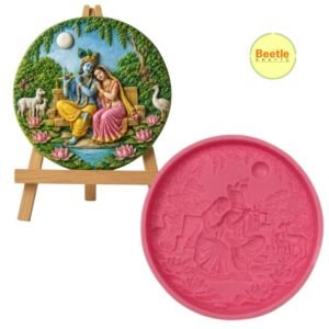 Circular Radha Krishna Vrindavan Scene Silicone Mould – 15 cm | 3D Divine Relief Medallion Mould for Resin Art, Plaster of Paris, Jesmonite, and Clay Crafts
